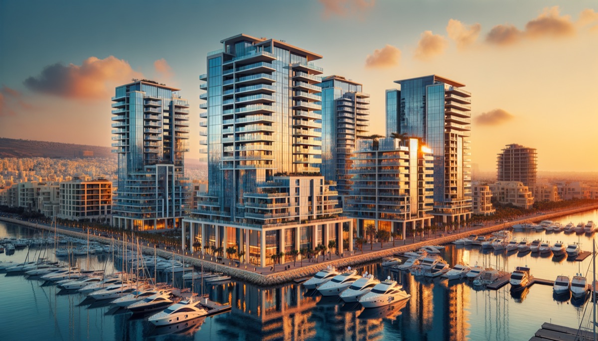 Современные небоскрёбы и марина Лимассола